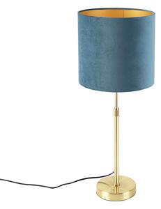 Lampa stołowa regulowana złota/mosiądz klosz welurowy niebieski 25cm - Parte Oswietlenie wewnetrzne