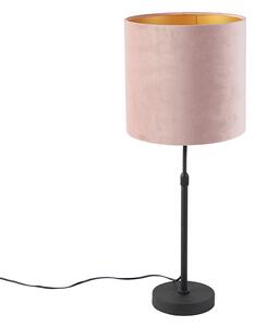 Lampa stołowa regulowana czarna klosz welurowy różowy 25cm - Parte Oswietlenie wewnetrzne