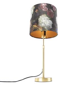 Lampa stołowa regulowana złota/mosiądz klosz welurowy kwiaty 25cm - Parte Oswietlenie wewnetrzne