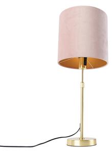 Lampa stołowa regulowana złota/mosiądz klosz welurowy różowy 25cm - Parte Oswietlenie wewnetrzne