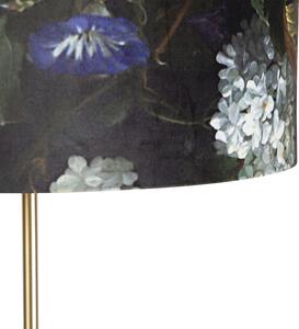 Lampa podłogowa regulowana złota/mosiądz klosz welurowy kwiaty 40cm - Parte Oswietlenie wewnetrzne