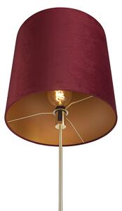 Lampa podłogowa regulowana złota/mosiądz klosz welurowy czerwony 40cm - Parte Oswietlenie wewnetrzne