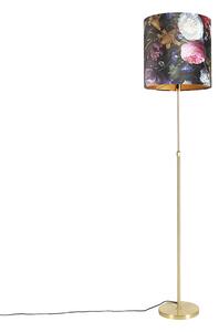 Lampa podłogowa regulowana złota/mosiądz klosz welurowy kwiaty 40cm - Parte Oswietlenie wewnetrzne