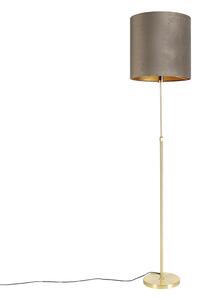 Lampa podłogowa regulowana złota/mosiądz klosz welurowy szarobrązowy 40cm - Parte Oswietlenie wewnetrzne