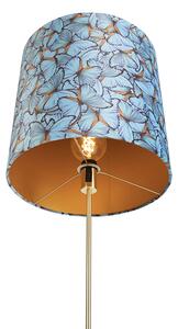 Lampa podłogowa regulowana złota/mosiądz klosz welurowy motyle 40cm - Parte Oswietlenie wewnetrzne