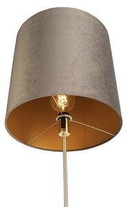 Lampa podłogowa regulowana złota/mosiądz klosz welurowy szarobrązowy 40cm - Parte Oswietlenie wewnetrzne