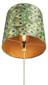 Lampa podłogowa regulowana złota/mosiądz klosz welurowy pawie oczka 40cm - Parte Oswietlenie wewnetrzne