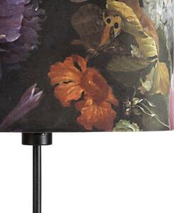 Lampa podłogowa regulowana czarna klosz welurowy kwiaty 35cm - Parte Oswietlenie wewnetrzne