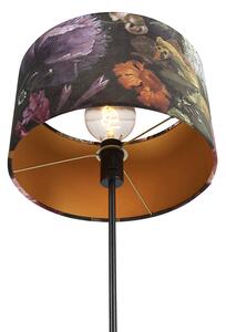 Lampa podłogowa regulowana czarna klosz welurowy kwiaty 35cm - Parte Oswietlenie wewnetrzne
