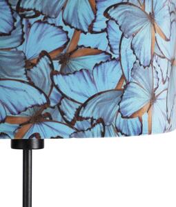 Lampa podłogowa regulowana czarna klosz welurowy motyle 35cm - Parte Oswietlenie wewnetrzne