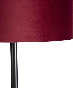 Lampa podłogowa czarna klosz welurowy czerwono-złoty 40cm - Simplo Oswietlenie wewnetrzne