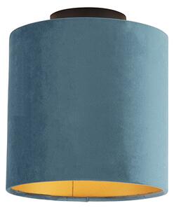 Lampa sufitowa z welurowym kloszem w kolorze niebieskim ze złotem 20 cm - Combi czarny Oswietlenie wewnetrzne