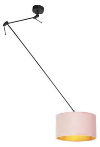 Lampa wisząca regulowana czarna klosz welurowy różowo-złoty 35cm - Blitz I Oswietlenie wewnetrzne