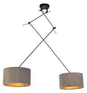 Lampa wisząca regulowana czarna klosz welurowy szarobrązowo-złoty 35cm - Blitz II Oswietlenie wewnetrzne