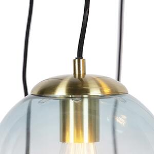 Lampa wisząca art deco mosiądz 7-źródeł światła niebieskie szkło - Pallon Oswietlenie wewnetrzne