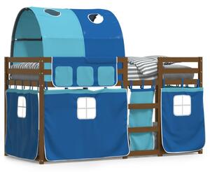 Łóżko piętrowe z zasłonkami, niebieskie, 90x200 cm, sosnowe
