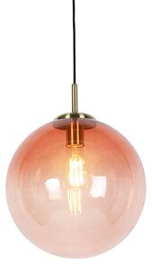 Lampa wisząca art deco mosiądz różowe szkło 33 cm - Pallon Oswietlenie wewnetrzne