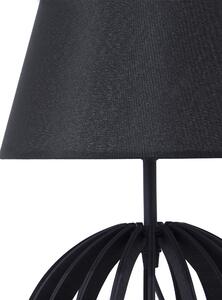 Lampa stołowa czarna ażurowa baza drewniana z abażurem okrągła 41 cm Samo Beliani