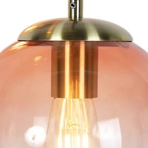 Lampa wisząca art deco mosiądz okrągła 3-źródła światła różowe szkło - Pallon Oswietlenie wewnetrzne