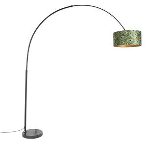 Lampa łukowa botaniczna z czarnym abażurem z aksamitu w wzory pawia 50 cm - XXL