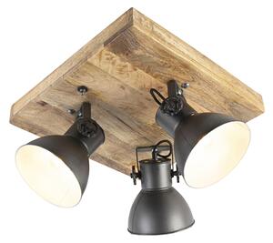 Przemysłowy Reflektorek / Spot / Spotow czarny drewno 3-źródła światła - Mangoes Oswietlenie wewnetrzne