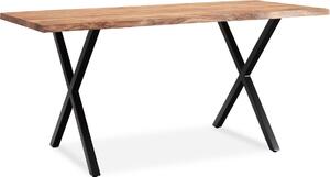 WOHNLING Stół do jadalni 160x80x76 cm Lite drewno akacjowe / metal Stół do jadalni Stół kuchenny Lite drewno z nogami w kształcie litery X w kolorze czarnym Stół drewniany Stół do jadalni