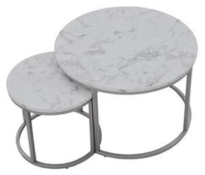 Komplet okrągłych stolików kawowych srebrny+marmur