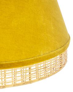 Retro lampa wisząca welur żółta wiklina 45cm - Frills Can Oswietlenie wewnetrzne