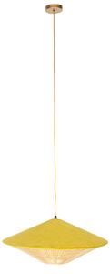 Retro lampa wisząca welur żółta wiklina 60cm - Frills Can Oswietlenie wewnetrzne