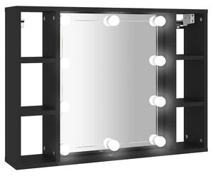 Szafka z lustrem i oÅwietleniem LED, czarna, 76x15x55 cm