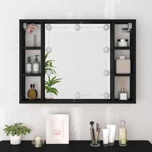 Szafka z lustrem i oÅwietleniem LED, czarna, 76x15x55 cm