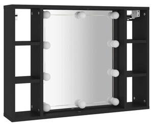 Szafka z lustrem i oÅwietleniem LED, czarna, 76x15x55 cm