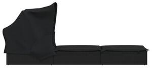 Leżak ze składanym dachem, czarny, 213x63x97 cm, polirattan