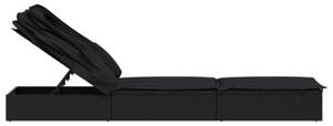 Leżak ze składanym dachem, czarny, 213x63x97 cm, polirattan