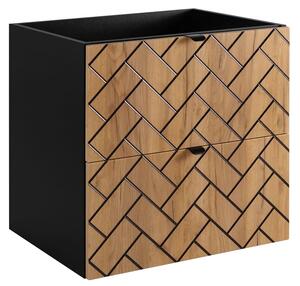 Szafka umywalkowa w jodełkę 60 cm czarny + dąb craft złoty K9-A37