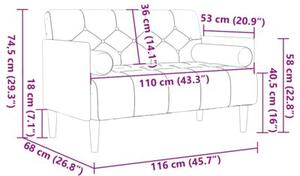 Sofa dwuosobowa z poduszkami waÅkowymi czarna 110 cm aksamit