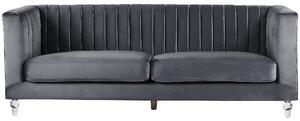 Sofa 3-osobowa ciemnoszara tapicerowana welurowa ozdobne przezroczyste nóżki Arvika Beliani