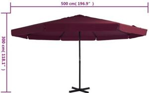 Parasol ogrodowy na słupku aluminiowym, 500 cm, bordowy