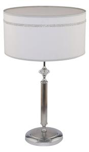 Klasyczna lampa stołowa chromowana podstawa z szkłem i biało-szary abażur z kryształkami Jupiter 1529 Julia E27 35cm x 57cm