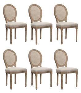 Zestaw 6 wyplatanych krzeseł MARIE-ANTOINETTE - Tkanina i drewno kauczukowe - Kolor beżowy