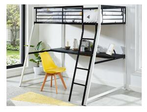 Łóżko antresola MALICIA - miejsce do spania 90 × 190 - Wbudowane biurko - Kolor czarny i biały