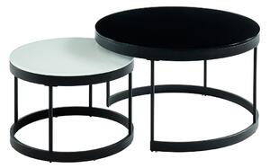 Wsuwane stoliki kawowe BILLIE - Hartowane szkło i metal - Kolor czarny i biały