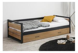 Łóżko wysuwane w industrialnym stylu BOSTON - 2 x 90 x 190 cm - MDF, sosna i metal Kolor: Orzech i antracyt