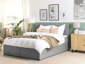 Nowoczesne łóżko kontynentalne tapicerowane 160x200cm z pojemnikiem szare Senator Beliani
