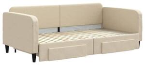 Sofa rozsuwana z szufladami, kremowa, 100x200 cm, tkanina