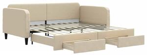 Sofa rozsuwana z szufladami, kremowa, 100x200 cm, tkanina