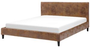 Podwójne łóżko tapicerowane 160 x 200 cm brązowe z ekoskóry ze stelażem Fitou Beliani