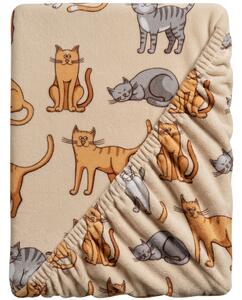 Prześcieradło z mikropluszu COLORED CATS 90x200 cm kremowe