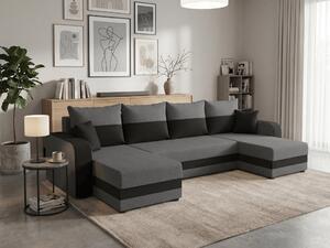 Rozkładana sofa narożna w kształcie U VALERIO 305x140 cm, ciemnoszara/antracytowa