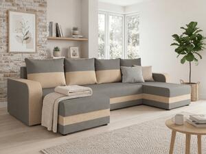 Rozkładana sofa narożna w kształcie U VALERIO 305x140 cm, jasnoszara/beżowa